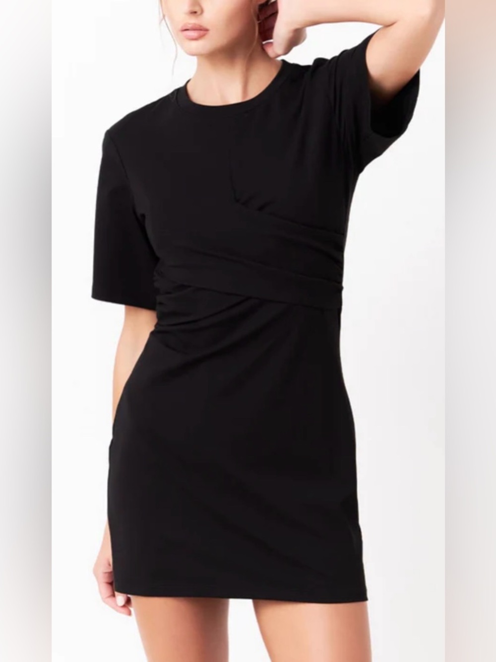 Grey Lab Twist Detail Knit Mini Dress Black Size S NWOT Stretch Short Sleeve